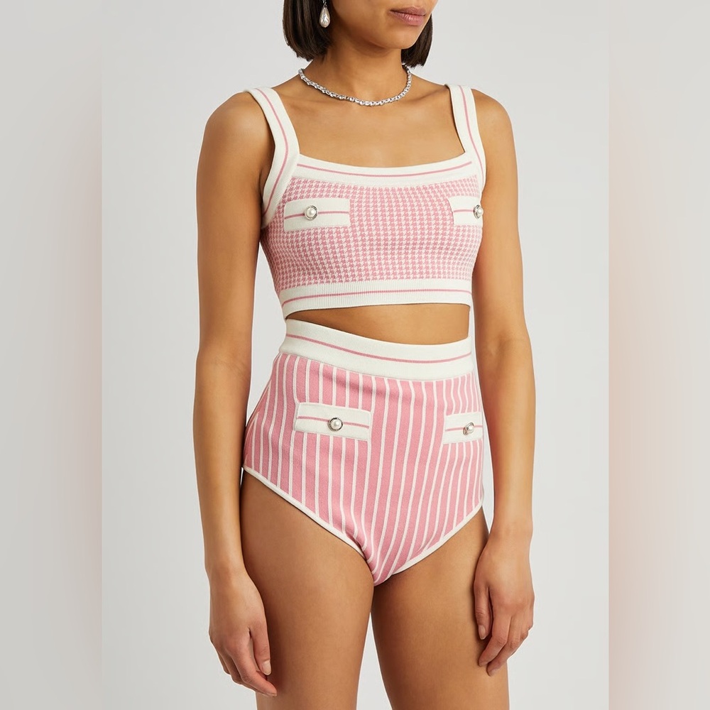 Alessandra Rich Pink and White Houndstooth Set size XS